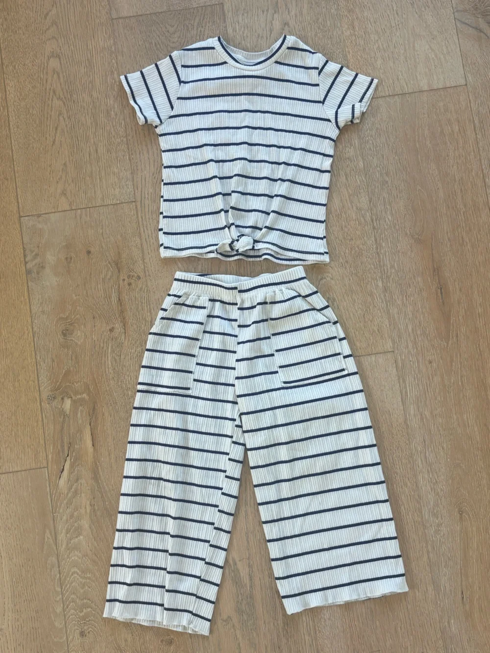 ZARA White and Navy Striped Kids Jumpsuit Set